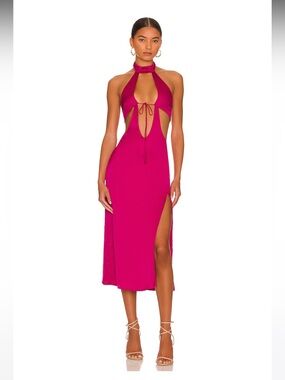 CAMILA COELHO Abigale Midi Dress Satin Pink Very Berry Size Small Revolve